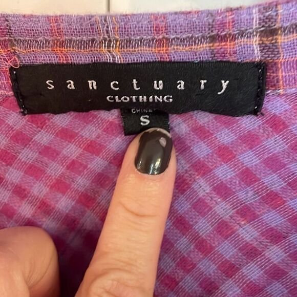 Sanctuary purple plaid cotton popover blouse size small - Picture 3 of 11